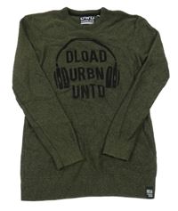 Khaki melírovaný svetr se sluchátky a nápisem C&A