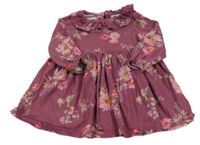 Tmavorůžové květované bavlněné šaty Next