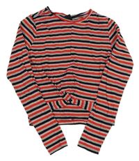 Bílo-červeno-černé pruhované crop triko Page one young