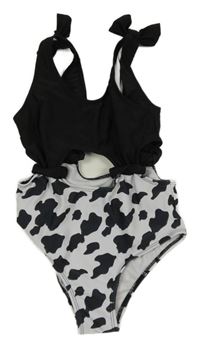 Bílo-černé vzorované jednodílné plavky 