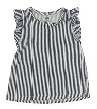 Tmavomodro-bílé proužkované tričko s volánky H&M