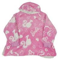 Růžová plyšová oversized domácí mikina s potiskem Barbie a kapucí 