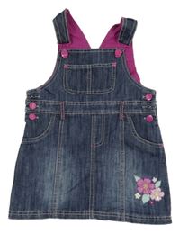 Tmavomodré riflové laclové šaty s kytičkami 