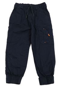 Tmaomodré plátěné cargo kalhoty s kapsami Primark 