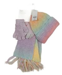 Nové - Barevná pletená pruhovaná čepice + šála + rukavice F&F