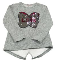 Šedá melírovaná mikina s překlápěcími flitry Sincere