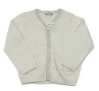 Nové - Bílý propínací svetr s šedými pruhy Vertbaudet