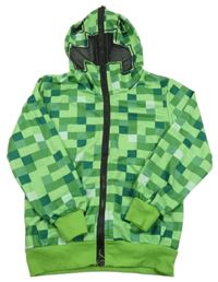 Zelená kostkovaná propínací mikina s kapucí 