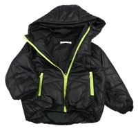 Černá šusťáková prošívaná zimní bunda s nápisem a kapucí Shein