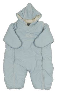 Světlemodrá šusťáková zimní kombinéza s kapucí 