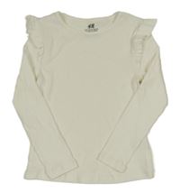 Bílé žebrované triko s volánky H&M