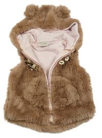 Béžová kožešinová podšitá vesta s kapucí Next