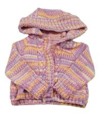 Barevný pruhovaný propínací svetr s kapucí 