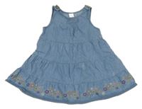 Modré riflové šaty s kytičkami C&A