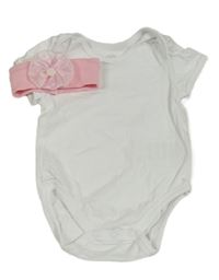 2set - Bílé body + růžová čelenka s květem