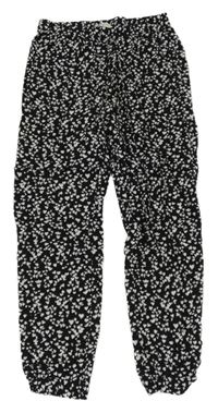 Černé srdíčkované lehké harémové kalhoty H&M