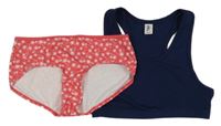 2set - Tmavomodrá sportovní lambáda + růžové kalhotky s palmami