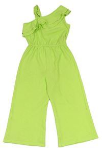 Limetkový vzorovaný asymetrický kalhotový culottes overal s volánky PRIMARK