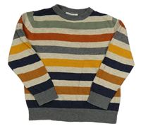 Světlebéžovo-barevno-tmavošedý pruhovaný melírovaný svetr H&M
