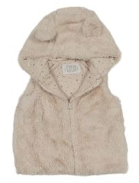 Světlerůžová kožešinová zateplená vesta s kapucí s oušky F&F