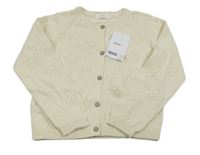 Nové - smetanový propínací svetr s perforovanými květy Next