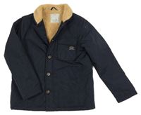 Tmavomodrá šusťáková zateplená bunda s huňatým límečkem Zara