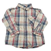 Smetanovo-kostkovaná košile s nášivkou a jeepem Topolino