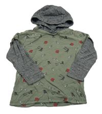 Khaki-černé melírované triko s helmami a botami a koly a kapucí 