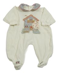 Smetanový sametový overal s domečkem a límečkem