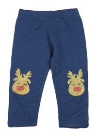 Tmavomodré melírované teplákové zateplené legíny se zlatými soby flipper