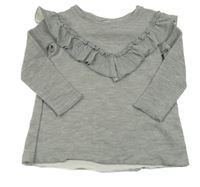 Šedé melírované mikinotriko s volánkem 