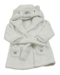 Bílý plyšový župan s medvídky a kapucí little nutmeg