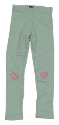 Světleolivovošedé legíny se třpytivými srdíčky POCOPIANO