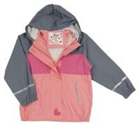 Broskvovo-tmavorůžovo-šedá nepromokavá bunda se srdíčky a kapucí lupilu