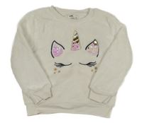 Smetanová plyšová mikina s jednorožcem s flitry C&A