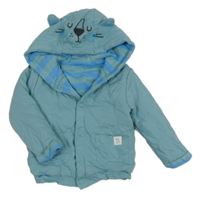 Světlemodrošedý zateplený kabátek s kapucí s čumáčkem St. Bernard