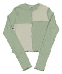 Olivovo-smetanové žebrované crop triko H&M