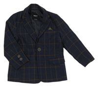 Tmavomodro-šedo-hnědé kostkované melírované vzorované sako Next