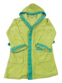 Limetkovo-modrozelený plyšový župan s kapucí KIDZ