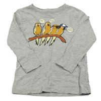 Šedé melírované triko s papoušky ZEEMAN