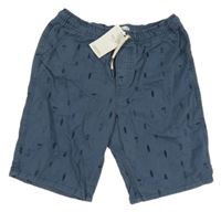 Nové - tmavomodré chino plátěné kraťasy s palmami a surfy a ananasy M&S