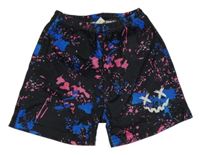Černo-modro-růžové skvrnité sportovní kraťasy se smajlíkem SHEIN