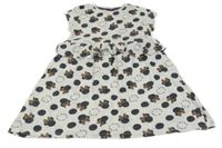 Bílo-tmavomodré puntíkaté melírované šaty s Minnie a volánkem Disney