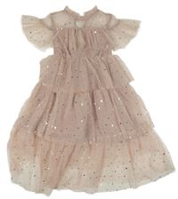 Pudrové vrstvené tylové slavnostní šaty s hvězdičkami a měsíci SHEIN