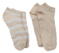2x - Kotníčkové ponožky - Světlepudrovo/bílé pruhované, světlepudrové