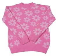 Růžový květovaný oversize svetr F&F