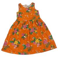 Oranžové květované bavlněné šaty s ptáčky H&M