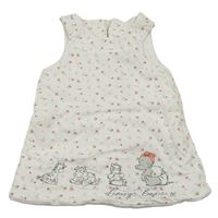 Bílo-růžové květované zateplené šaty se zvířaty Mothercare
