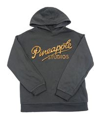 Tmavošedá mikina s nápisem a kapucí Pineapple