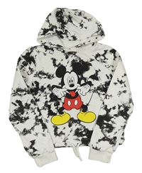 Bílo-černá batikovaná crop mikina s Mickeym a kapucí C&A
